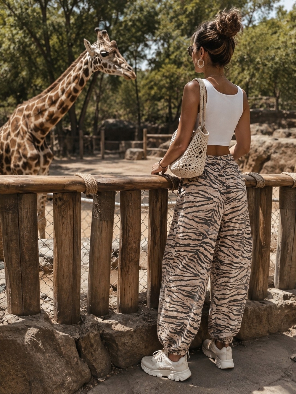 Zara Beige and Black Zebra-Print Jogger Pants